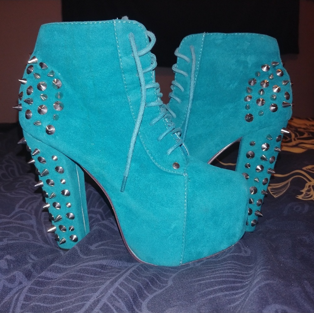 Blue spiked heels